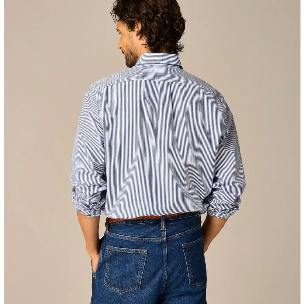 J.Crew Classic Secret Wash Cotton Poplin Shirt Mens M Blue White Striped Button